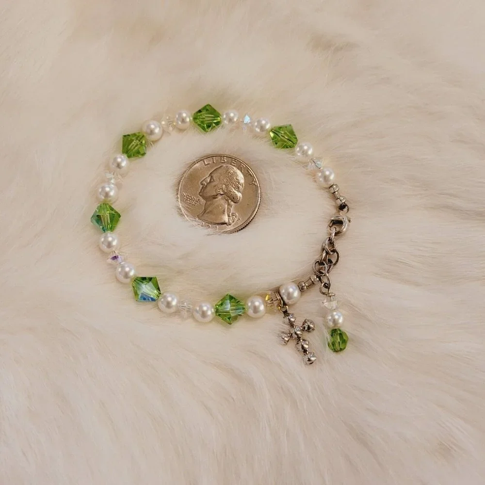 Christian Cross Bracelet Rhinestone Charm Green Crystal Boho Western‎ 9135